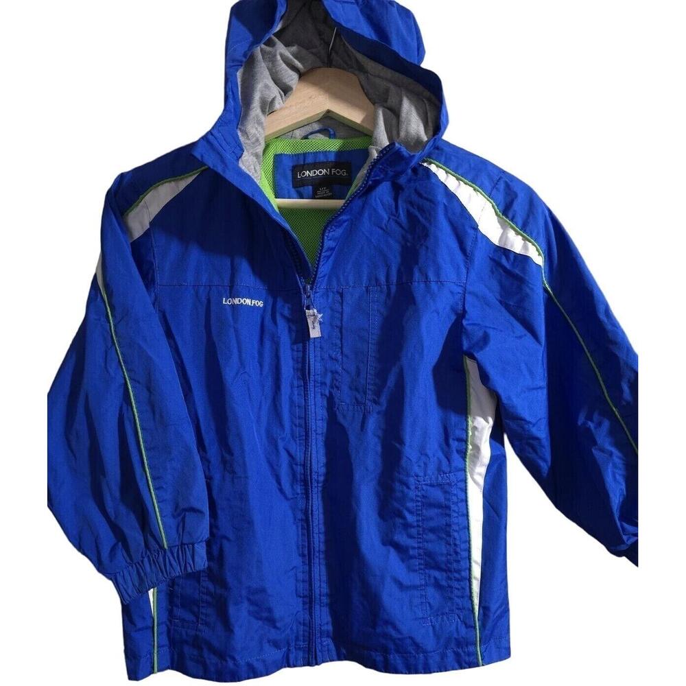 London Fog Kids Blue & Green Hooded Windbreaker Jacket Size L